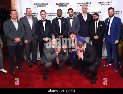 Aaron Rodgers, David Bakhtiari, Corey Linsley, Jimmy Graham, Davante Adams von Green Bay Packers bei der Barnstable Brown Kentucky Derby Eve Gala 31. im Haus von Patricia Barnstable Brown in Louisville Stockfoto