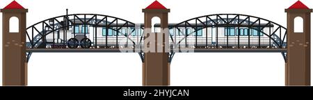 Isolierte Dampflokomotive auf Brücke Abbildung Stock Vektor