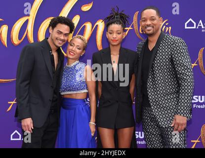 Trey Smith, Jada Pinkett Smith, Willow Smith und will Smith kommen zur „Aladdin“-Weltpremiere am 21. Mai 2019 im El Capitan Theatre in Hollywood, CA, an. Stockfoto