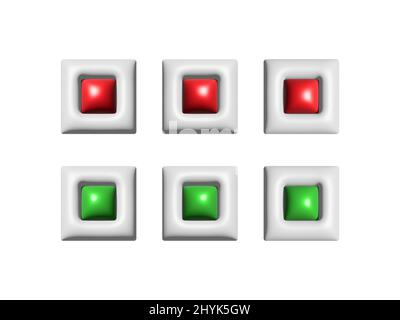 Set Drucktaste rot und grün JA NEIN, 3D Rendering, isoliert, auf weißem Hintergrund. Vektorgrafik Stock Vektor