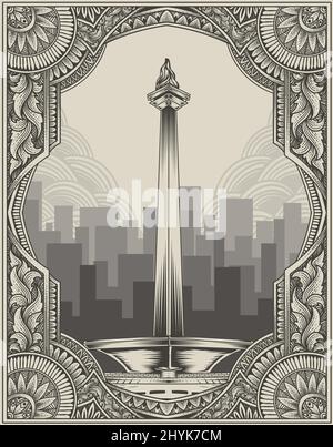 Illustration Monas jakarta Wahrzeichen Ikone Stock Vektor