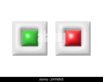 Set Drucktaste rot und grün JA NEIN, Beleuchtung links, 3D Rendering, isoliert, auf weißem Hintergrund. Vektorgrafik Stock Vektor
