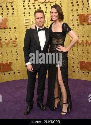 Sam Rockwell und Leslie BIBB nehmen an den Primetime Emmy Awards 71. im Microsoft Theater in Los Angeles, Kalifornien, Teil Stockfoto