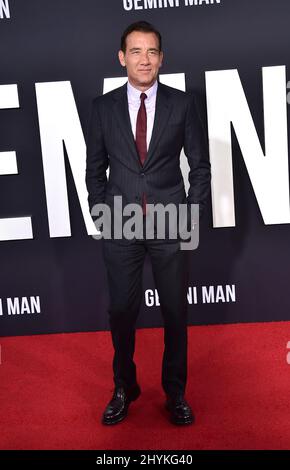 Clive Owen bei der Premiere von „Gemini man“ in Los Angeles, die am 6. Oktober 2019 im TCL Chinese Theatre in Hollywood, CA, stattfand. Stockfoto