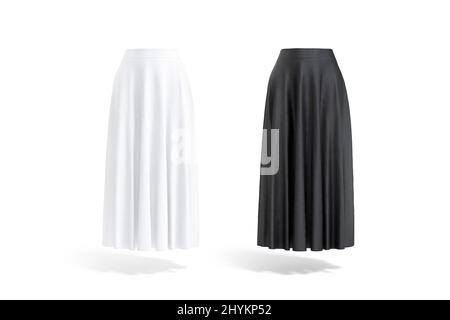 Blank schwarz und weiß Frauen Maxi Rock Mockup, Vorderansicht Stockfoto