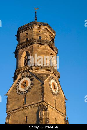 Achteckiger Südturm der Stiftskirche, Schillerplatz, Stuttgart, Baden-Württemberg, Deutschland Stockfoto