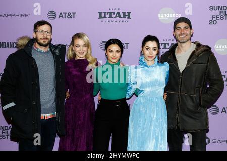 Andy Samberg, Meredith Hagner, Camila Mendes, Cristin Milioti, Tyler Hoechlin bei der Premiere von „Palm Springs“ während des Sundance Film Festivals 2020, das am 26. Januar 2020 im Library Center Theatre in Park City stattfand Stockfoto