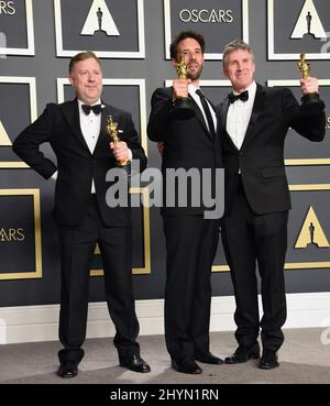 Guillaume Rocheron, Greg Butler und Dominic Tuohy beim Annual Academy Awards Press Room 92., der am 9. Februar 2020 im Dolby Theater in Hollywood, Los Angeles, stattfand. Stockfoto