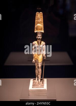 Statuette des gottes Amun-Re, vergoldet, Dritte Zwischenperiode, Karnak, Theben, Ägypten, Sammlung des British Museum Stockfoto