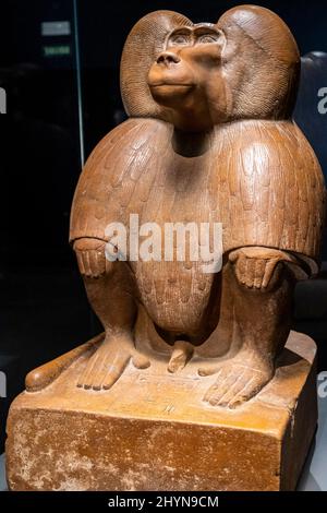 Figur eines hockenden Pavions, roter Quarzit, 18. Dynastie regierender Amenhotep III, Sammlung des British Museum Stockfoto