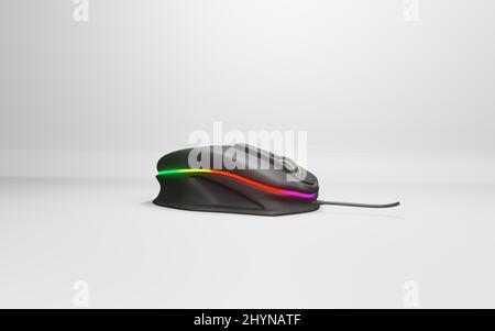 Computermaus 3D Renderbild - Modellmodell der PC-Maus auf isoliertem weißem Hintergrund Stockfoto