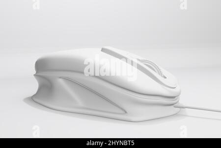 Computermaus 3D Renderbild - Modellmodell der PC-Maus auf isoliertem weißem Hintergrund Stockfoto