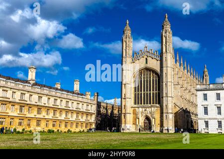 Clare College, King's College-Gelände und Außenansicht der King's College Chapel an der Cambridge University, Cambridge, Großbritannien Stockfoto