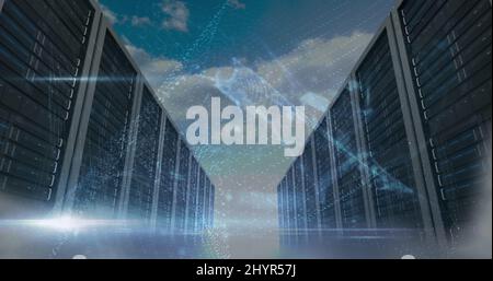 Bild der Warnung vor Cyberangriffen und des Vorhängeschlosses über dem Serverraum Stockfoto