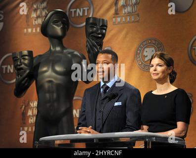 Terrence Howard und Jeanne Trippehorn bei der Nominierung der Annual Screen Actors Guild Awards 14. im Pacific Design Center in West Hollywood, CA. Stockfoto