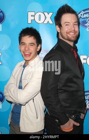 David Archuleta und David Cook im Presseraum während des Großen Finales der Saison 7. von American Idol im Nokia Theater in Los Angeles. Stockfoto