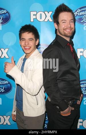 David Archuleta und David Cook im Presseraum während des Großen Finales der Saison 7. von American Idol im Nokia Theater in Los Angeles. Stockfoto