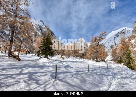 Großglockner, Winter, Lucknerhaus, Schnee, Schneeecke, weiß, schneeweiß, winterlich, Licht, Schatten, Alm, Osttirol, Köndnitztal, Eis, vereist, Spure Stockfoto