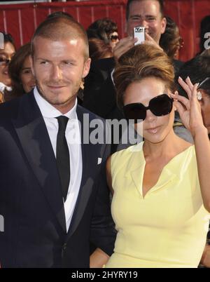 David Beckham und Victoria Beckham kommen bei den ESPY Awards 2008 im NOKIA Theater, Los Angeles Stockfoto