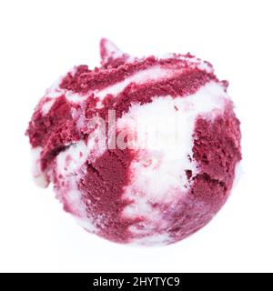 Eine Kugel Eis in zwei Farben von oben isoliert auf weißem Hintergrund Stockfoto