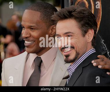 Robert Downey Jr, Jamie Foxx bei der Premiere von „The Soloist“ in Los Angeles in den Paramount Studios, Hollywood, USA. Stockfoto