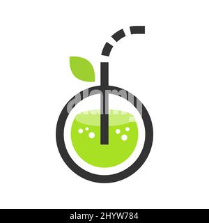 Grünes Saftglas mit einem Strohhalm. Gesundes Obst und Gemüse trinken. Grüner Smoothie. Body Detox veganes Konzept. Erfrischendes Getränk im Sommer. Vektor, flach. Stock Vektor