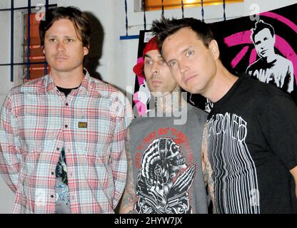 Tom Delonge, Travis Barker und Mark Hoppus von „Blink-182“ bei der Ankündigung der Sommerkonzerttour von Blink-182 im Restaurant El Compadre, Los Angeles, USA Stockfoto