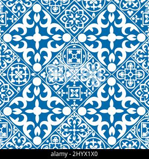 Nahtloses portugiesisches Muster mit Azulejo-Fliesen. Wunderschöne nahtlose Patchwork-Muster aus bunten marokkanischen Fliesen, Ornamente. Tapete, Muster füllt, Stock Vektor