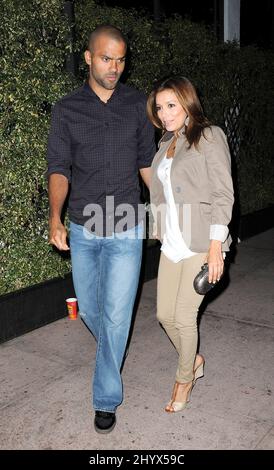 Tony Parker und seine Frau Eva Longoria Parker werden in Hollywood, Kalifornien, gesehen Stockfoto