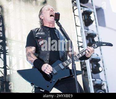 James Hetfield Lead-Sänger der Metal-Band Metallica fotografiert am 9. Juli 2019 im Ullevi Stadium, Göteborg, Schweden Stockfoto