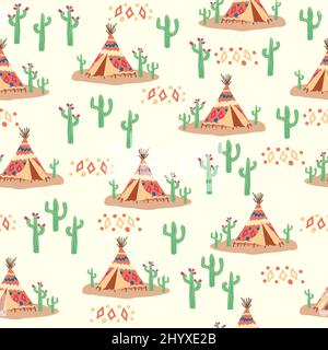 Tipi-Muster. Illustration des Wigwam-Sommerzelts für amerikanische Ureinwohner. Indisches Hintergrundmuster Stock Vektor