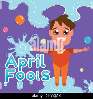 Isoliert glücklich Junge und Wasser spritzt April Narren Tag Vektor Stock Vektor