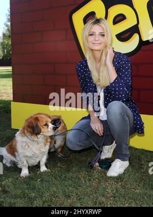 Mischa Barton und ihre Hunde Ziggy und Charlie beim Pup-Peroni Couch Talk Event im Balboa Sports Center in Encico in Kalifornien, USA. Stockfoto