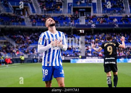 Malaga, Spanien. 12. März 2022. Alvaro Vadillo, gesehen während des Matches von La Liga Smartbank 2021/2022 zwischen Malaga CF und SD Ponferradina im La Rosaleda Stadium. Endergebnis; Malaga CF 0:0 SD Ponferradina Credit: SOPA Images Limited/Alamy Live News Stockfoto