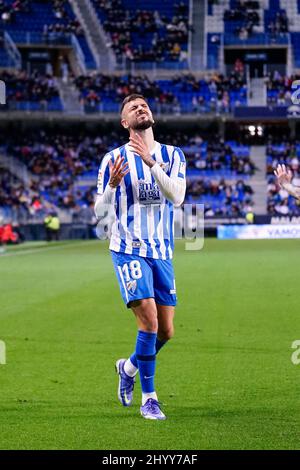 Alvaro Vadillo, gesehen während des Matches von La Liga Smartbank 2021/2022 zwischen Malaga CF und SD Ponferradina im La Rosaleda Stadium. Endergebnis; Malaga CF 0:0 SD Ponferradina Stockfoto