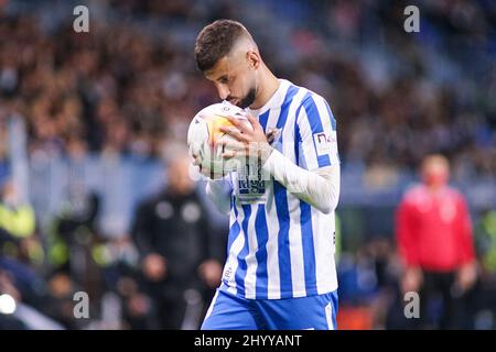 Alvaro Vadillo, gesehen während des Matches von La Liga Smartbank 2021/2022 zwischen Malaga CF und SD Ponferradina im La Rosaleda Stadium. Endergebnis; Malaga CF 0:0 SD Ponferradina (Foto von Francis Gonzalez / SOPA Images/Sipa USA) Stockfoto