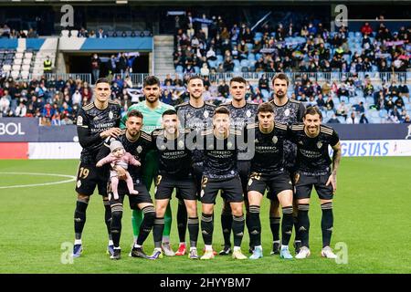 Malaga, Spanien. 12. März 2022. SD Ponferradina-Spieler, die während des Matches von La Liga Smartbank 2021/2022 zwischen Malaga CF und SD Ponferradina im La Rosaleda Stadium gesehen wurden. Endergebnis; Malaga CF 0:0 SD Ponferradina (Foto von Francis Gonzalez/SOPA Images/Sipa USA) Quelle: SIPA USA/Alamy Live News Stockfoto