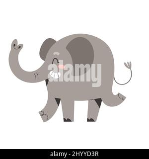 Niedliche afrikanische Elefant winkenden Rüssel, lustige Comic-Tier tanzen und lächeln, nette Cartoon-Charakter für Kinderzimmer, isolierte Vektor-Illustration Stock Vektor