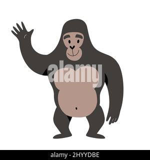 Niedliche Gorilla-Charakter lächelnd und winkend hallo, Vektor-Illustration isoliert auf weißem Hintergrund Stock Vektor
