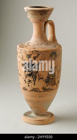 Dachboden Black-Figure Lekythos mit Achilles und Ajax, die in Anwesenheit von Athene ein Brettspiel spielen. Griechenland, Athen, 500-475 v. Chr. Einrichtung; Servicezubehör. Keramik Stockfoto