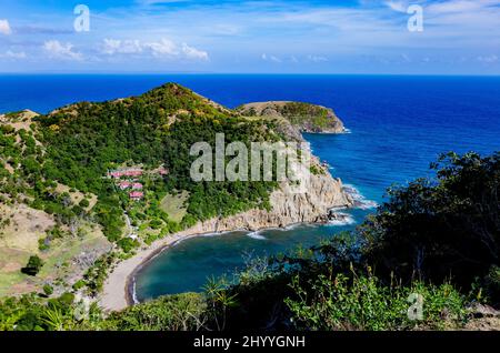 Anse Figuier, Terre-de-Haut, Iles des Saintes, Les Saintes, Guadeloupe, Kleinere Antillen, Karibik. Blick vom Wanderweg Le Chameau. Stockfoto