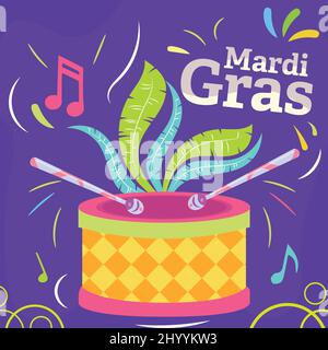 Farbige mardi Gras Postertrommel mit Federn Vektor Stock Vektor