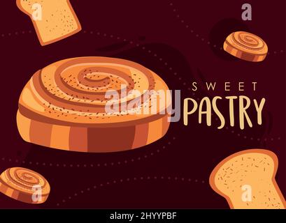 Süßes Gebäck mit Schriftzug und Toast-Poster Stock Vektor