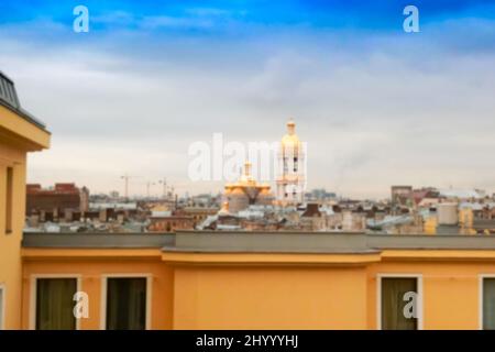 Verschwommenes Bild von Moskau, Russland . Skyline von Moskau, Blick auf die Stadt. Stockfoto