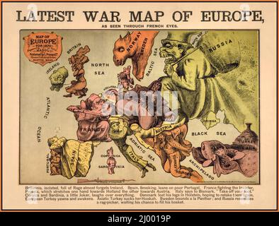 Vintage 'Latest war Map of Europe' 1870 aus französischer Sicht. Veröffentlicht in Boston, Massachusetts, USA Stockfoto