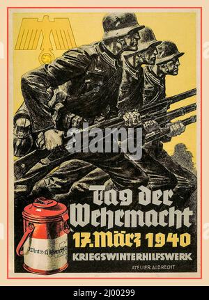 WW2 Nazi-Propagandaplakat 'Tag der Wehrmacht 1940 'TAG DER WEHRMACHT' 17.. März 1940 Wintershilfswerk Kriegswintershilfswerk Winterhilfe Zweiten Weltkrieg Nazi-Deutschland Stockfoto