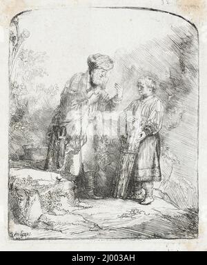 Abraham und Isaak. Rembrandt Harmensz. Van Rijn (Niederlande, Leiden, 1606-1669). Holland, 1645. Drucke; Radierungen. Ätzen Stockfoto