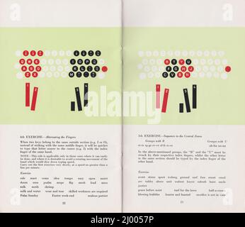 Olivetti Lettera 22 Schreibmaschine Bedienungsanleitung und Schreibanleitung (1950-1962) Seiten 22 und 23 Stockfoto