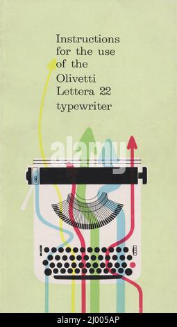 Olivetti Lettera 22 Schreibmaschine Bedienungsanleitung und Schreibanleitung (1950-1962) Frontabdeckung Stockfoto