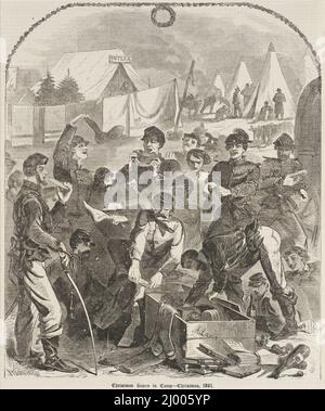 Weihnachtsboxen im Camp - Weihnachten, 1861. Nach Winslow Homer (Usa, Massachusetts, Boston, 1836-1910). Usa, 1862. Drucke; Gravuren. Holzstich Stockfoto